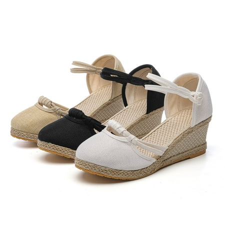 

Aayomet Wide Width Sandals for Women Women Buckle Sandals Platform Wedge Sandals Fashion Versatile Braided Buckle Breathable White 7