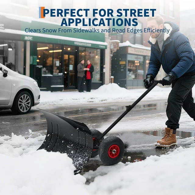EDTara Pelle à Neige en Métal Robuste 29 Pouces avec Roues, Poignée Réglable et Angle de Lame pour un Déblaiement Efficace des Allées et Trottoirs**