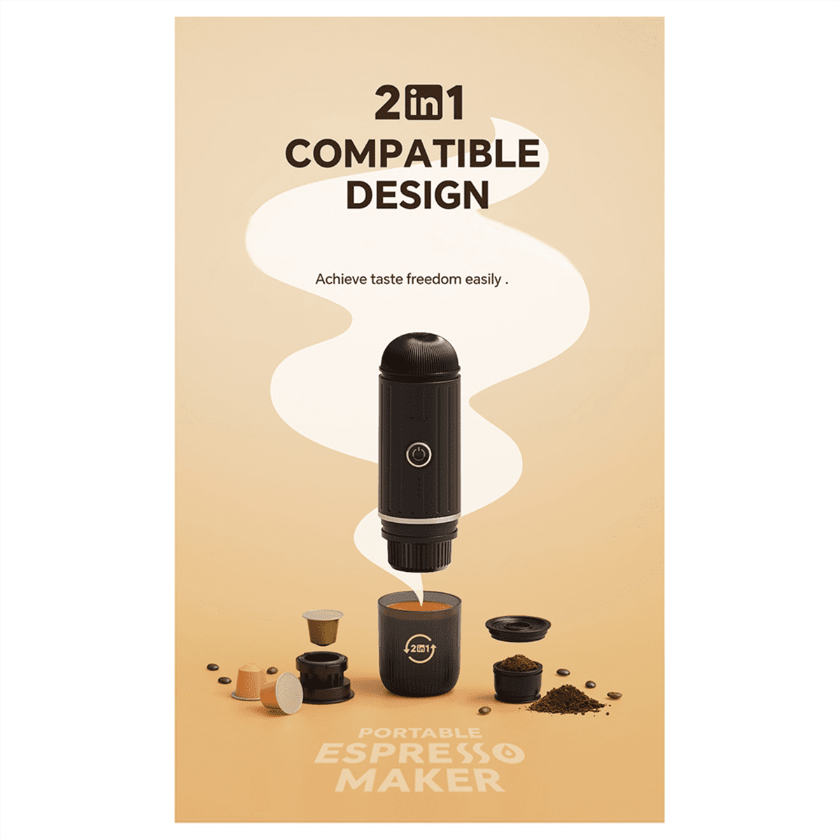 ckepdyeh Portable Italian Espresso Machine 2-In-1 Capsule Powder Fast Charge Electric Wireless Heating Coffee Machine for Outdoor