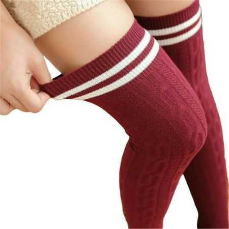 

Women s Striped Thigh High Stocking Socks Knit Cotton Over The Knee Long Socks