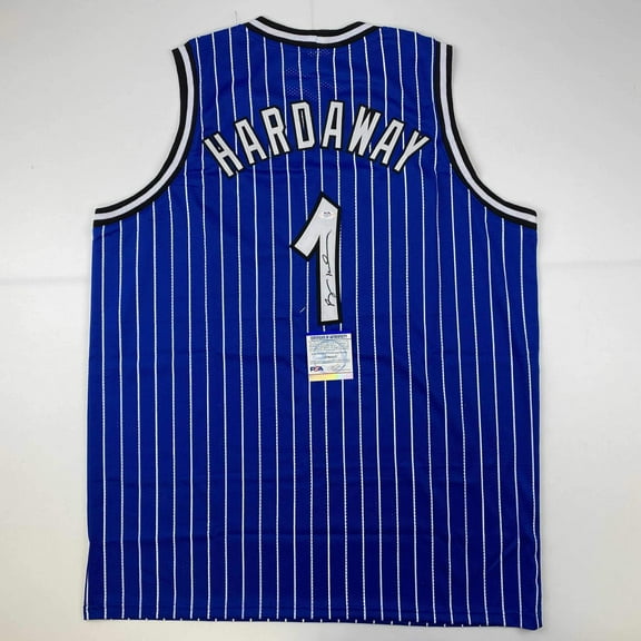 Autographed/Signed Anfernee Penny Hardaway Orlando Blue Pinstripe Basketball Jersey PSA/DNA COA