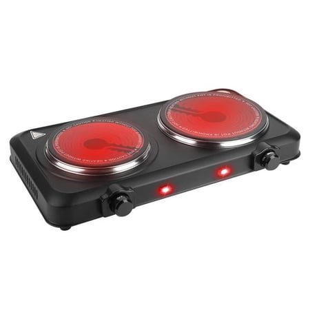Fresh Fab Finds FFF-GPCT5380 7.5 x 6.3 in. 2000W Electric Infrared Dual Hot Plate Stove Burner with Glass Tops - Black