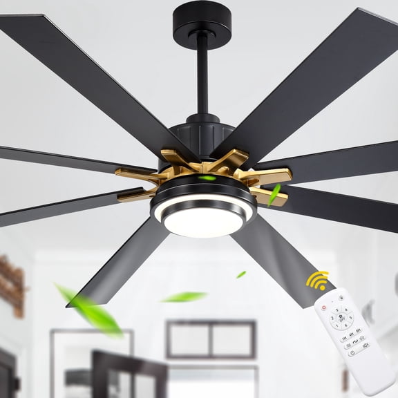 Chords Attic 72" Modern Black Ceiling Fan with LED Light Kit and Remote, 6-Speed Quiet DC Motor, Reversible for Large Living Rooms