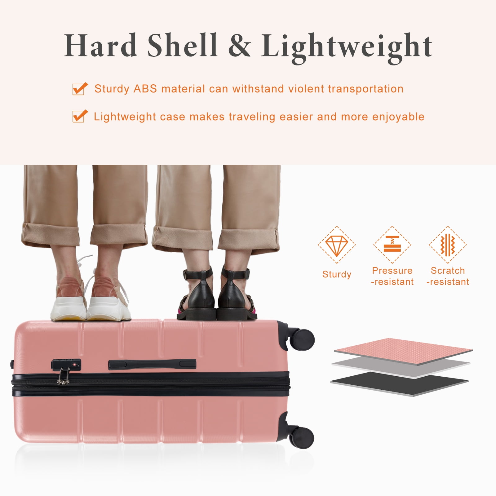 CONCETTA 3-Piece Luggage Sets, Hardside Luggage 20/24/28-Inch, Expandable and TSA Lock, Hard Shell Lightweight Roller Suitcase, Pink