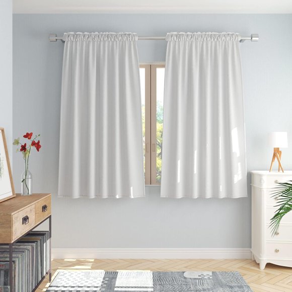 shiyou-Greyish White Curtains 54 inches Long Living Room Darkening Solid Window Curtain Panels Triple Weave Bedroom Basement 2 Panels Drapes Rod Pocket 52"x54"