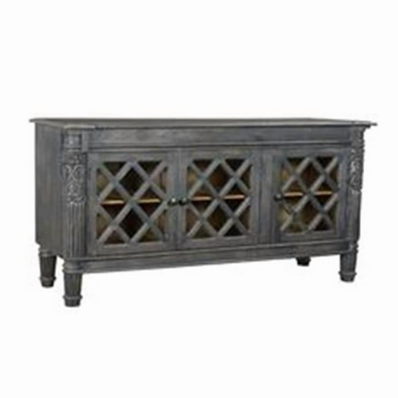 Carmenita Carlyle Solid Wood 3 Door Sideboard with Glass Inserts in Gray