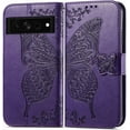 thumbnail image 6 of Wallet Case for Google Pixel 7 for Women Girls, Shiny Butterfly Flower PU Leather Cover with Card Holder Flip Strap Wristlet Phone Case for Google Pixel 7 Rhinestone Deep Purple, 6 of 14