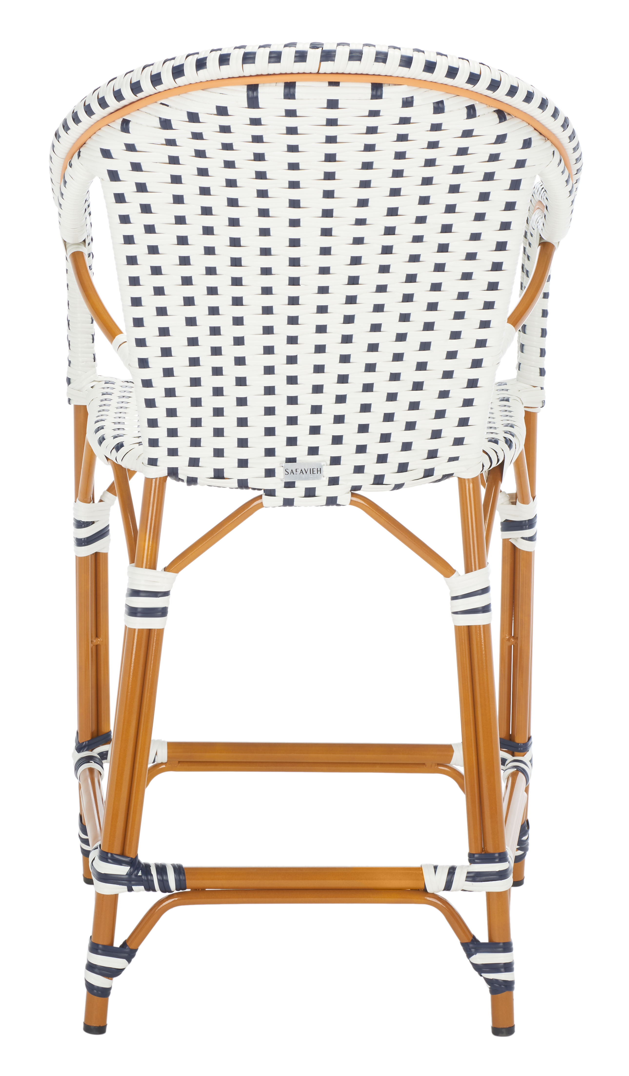 SAFAVIEH California Outdoor Patio Counter Stool w/ Arm, White/Navy