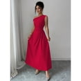 thumbnail image 4 of Red One Shoulder Asymmetric Maxi Dress With Ruched Waist, Elegant Formal Evening Dress For Casual Vacations And Romantic Dates, 4 of 7