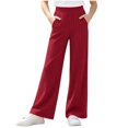 thumbnail image 2 of YUANxueke Girls Ribbed Knit Pants Casual Soft Comfy Elastic Waist Wide Leg Pants with Pockets for 5-15 Years, 2 of 8