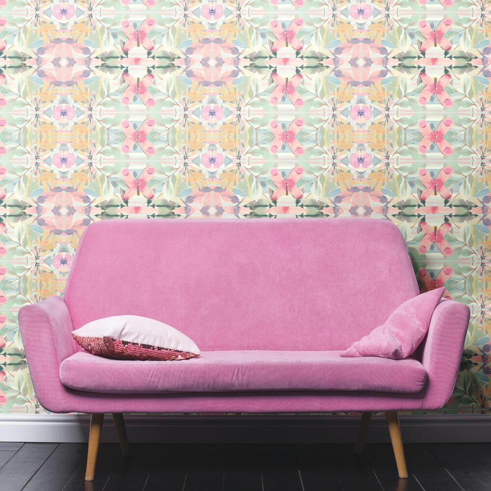 Synchronized Floral Pink Peel and Stick Wallpaper