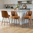 thumbnail image 2 of WOOW DEPOT 26" Swivel Bar Stools Large Seat Set of 1, Upholstered PU Leather w/ Mid-Back Wood Legs, Modern Armless Island Counter Barstools Kitchen Pub Chair, Brown, 2 of 12