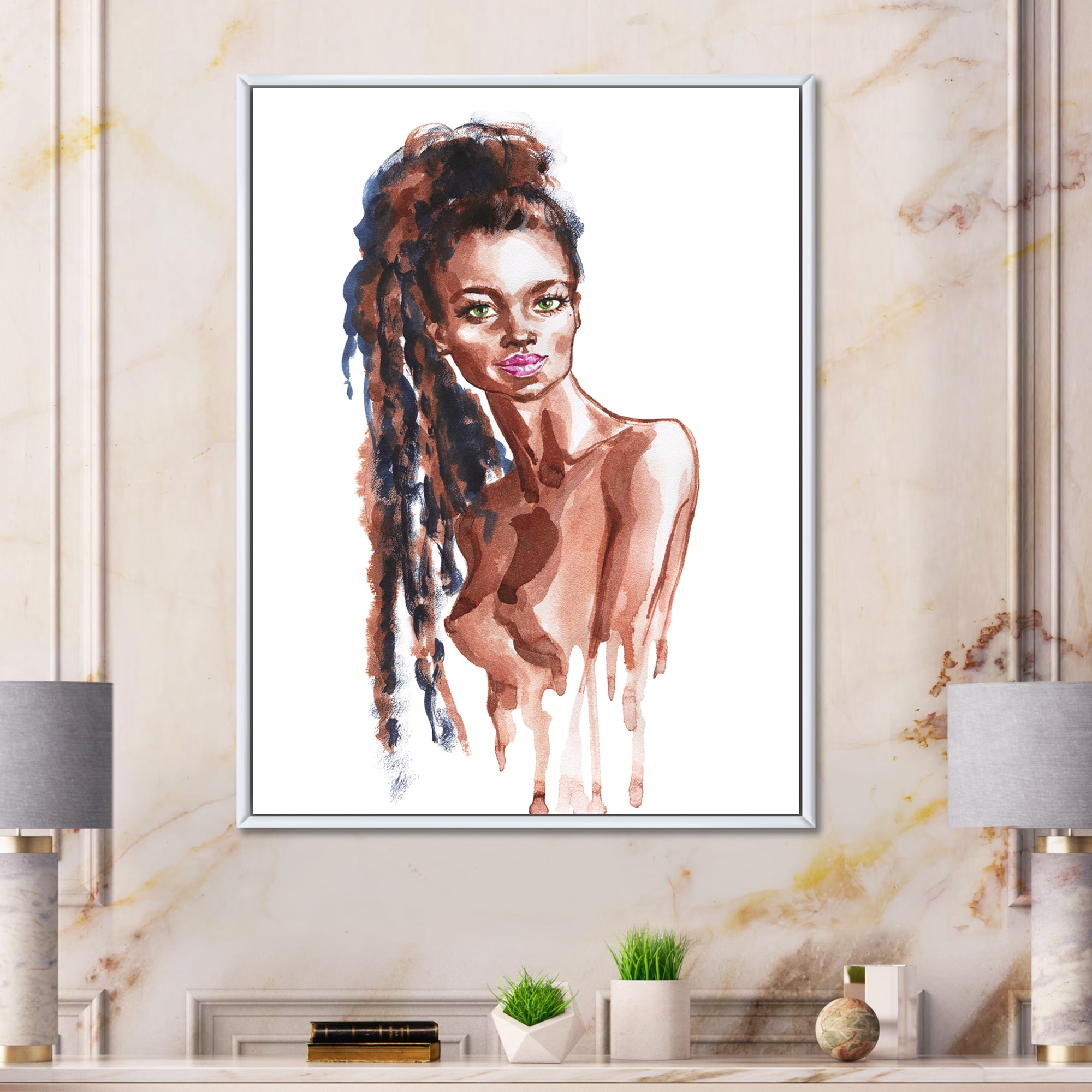 Designart 'Portrait of Afro American Woman VIII' Modern Framed Canvas Wall Art Print
