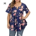 thumbnail image 1 of Camisa de mujer con estampado floral, camiseta de manga corta con cuello en V, blusa superior, azul, M Inevent AP002466-18, 1 of 4