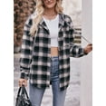 thumbnail image 2 of Biekopu Women’s Plaid Print Hood Coat, Long Sleeve Lapel Casual Flannel Shacket Jacket Button Closure Outerwear, 2 of 7