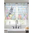 thumbnail image 2 of Easter Sheer Curtains 45 Inch Length 2 Panels for Living Room, Spring Rabbit Eggs Flowers Herbs Blue Plaid Voile Kitchen Curtain Set, Luxury Privacy Drapes Window Treatment for Bedroom, 2 of 7