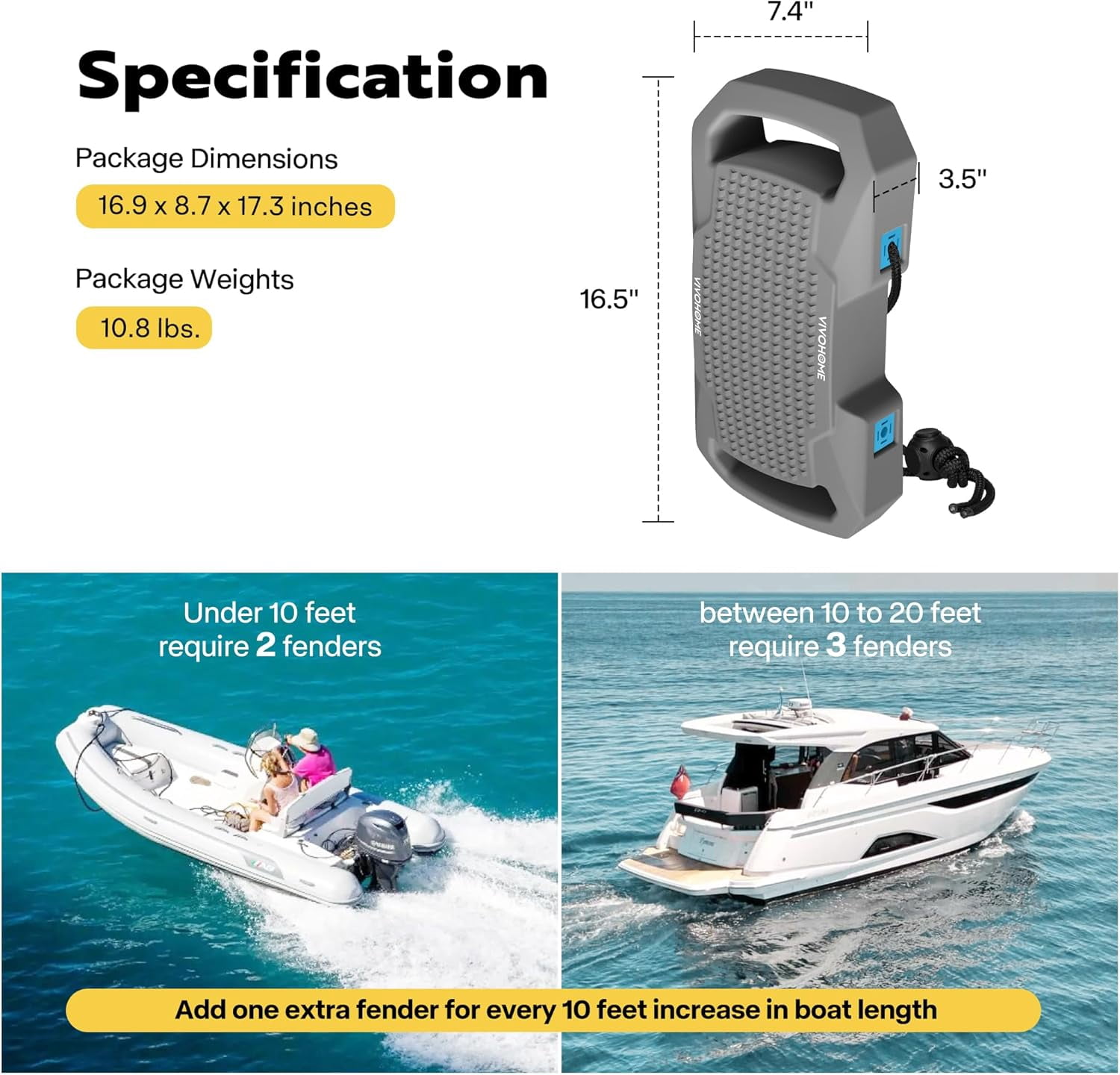 SPECSTAR EVA Boat Fenders for Docking, Boat Bumpers with Nylon Rope, and Fixed Lock Fit for Yachts, Sailing Dinghies, Bass Boats