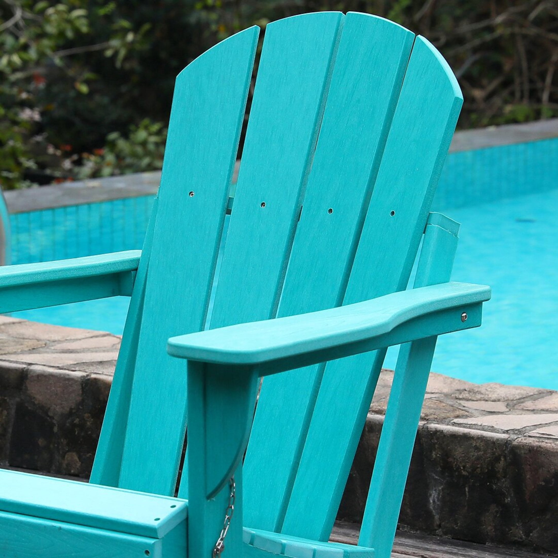 Noble House Folding Outdoor Adirondack Chair with Dual Cup Holders, All-Weather Patio Chair for Backyard, Lake Blue