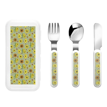 

Balery Sage Green With Sunflowers for Stainless Steel Kids Silverware Set - Child and Toddler Safe Flatware - Children s Knife Fork And Spoon Set - Metal Kids Cutlery Set