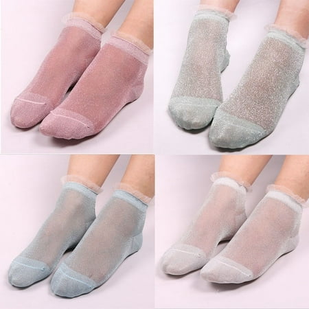 Summer Women Ladies Sheer Silky Glitter Transparent Short Stockings Ankle (Best Socks For Summer)