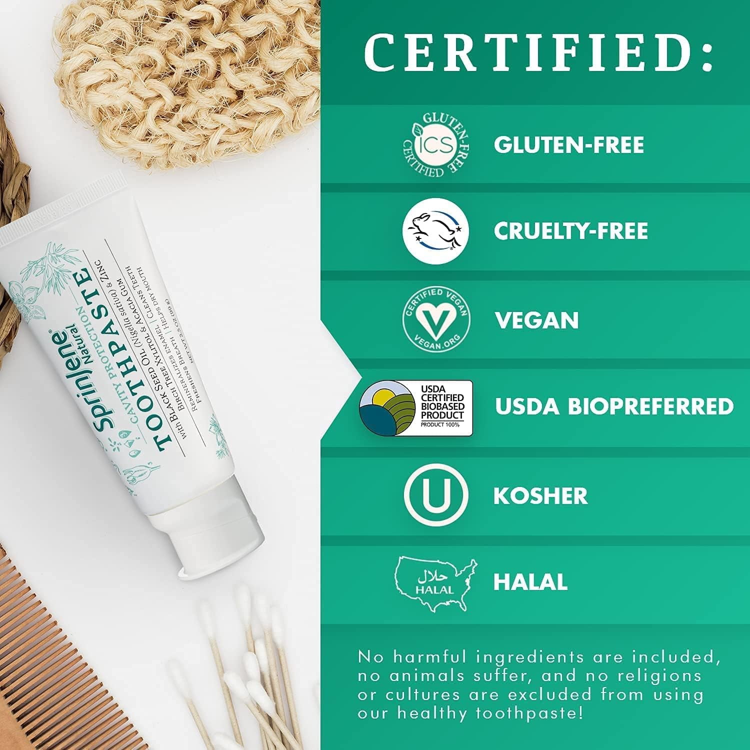 SprinJene Natural Toothpaste with Cavity Protection, Pack of 4