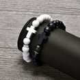 thumbnail image 2 of VNOX 2 Pcs Silicone Cross Bracelet for Men : Comfort Black White Rubber Cross Beaded Silicone Men's bracelet Set Stretch Jesus Wristband, Faith Religious Christianholic Jewelry Gifts, 2 of 11