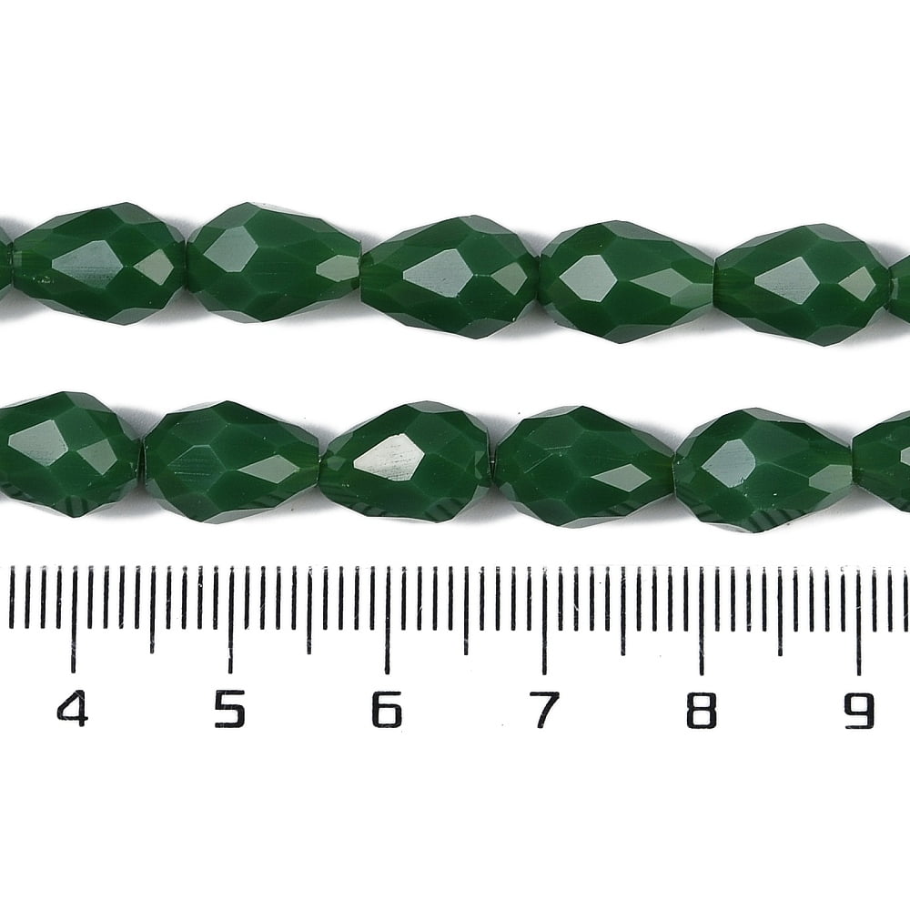 Opaque Solid Color Beads Strands Faceted Teardrop Dark Green 15x10mm Hole: 1.6mm 46~48pcs/strand 27.95 inch(71cm)