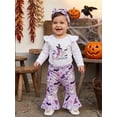 thumbnail image 5 of RUINIXCW Newborn Baby Girls My First Halloween Outfit Fall Winter Clothes Ghost Embroidery Long Sleeve Romper and Bell Bottom Flare Pants Headband Set, 5 of 9