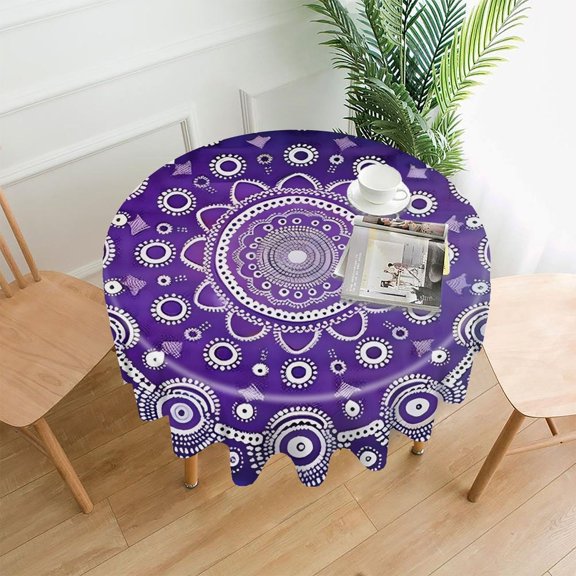 RKSupls 60 Inch Round Tablecloth, Purple Mandala Dots Pattern Premium Polyester Straight Edge Wrinkle Resistant Washable Table Cover for Party Home Dining Decor