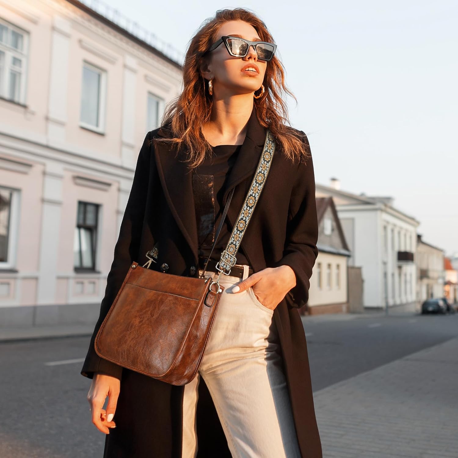 Crossbody Purse for Women Trendy Vegan Leather Hobo Bags for Women Handbags and Wallet 2PCS With Guitar Shoulder Strap