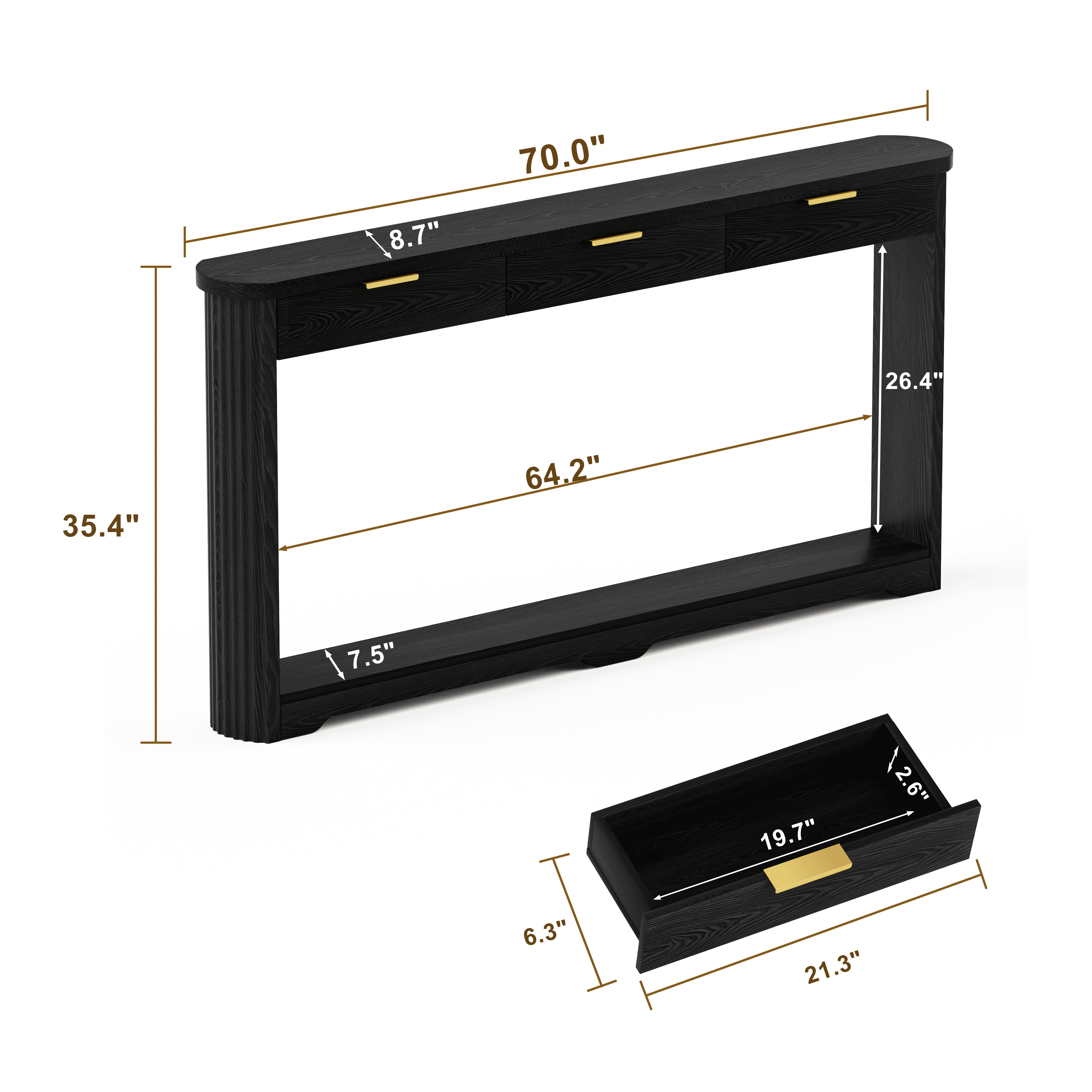Leumius 70.1" Console Table with Drawers,Slim Wooden Side Table Storage Table for Entryways,Hallways,Doorways,Black