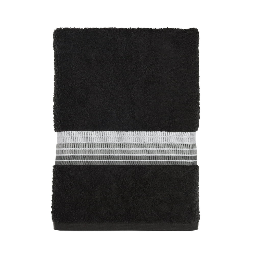 Mainstays Basic Ombre Stripe Bath Towel, Rich Black