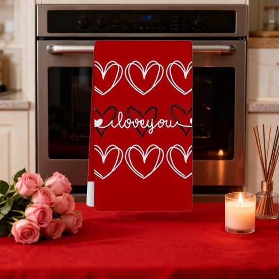 Valentine's Day Heart Love Kitchen Towels,16x24" Anniversary Wedding Farmhouse Decoration Hand Towel,Dish Towel Sweet Love Hand Drying Towel Tea Towel for Cooking Baking,Romantic Casual Love Printed