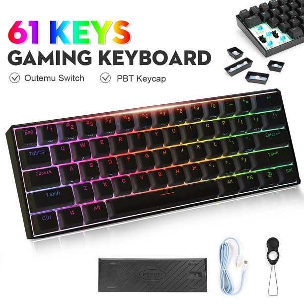 FEKER Wireless / USB Mechanical Gaming Keyboard - 61 Keys Compact Size,PBT Keycap, 16.8M RGB ...