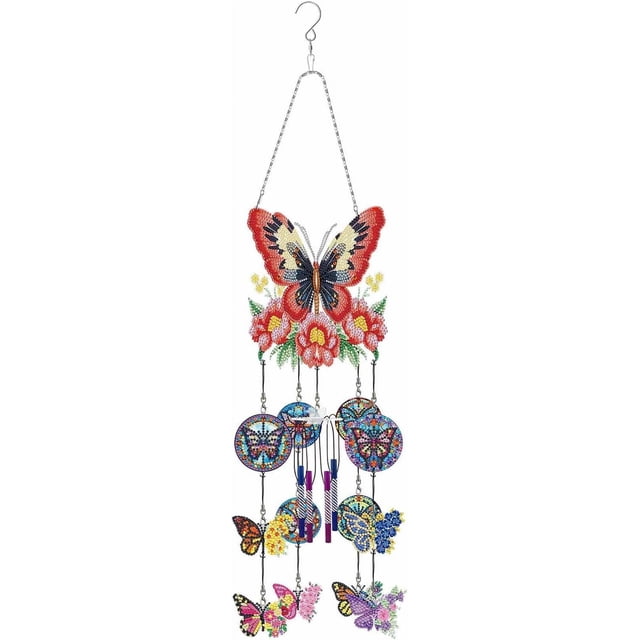 DIY Dotted Diamond Art Painting Wind Chime Kit Three-Dimensional Sun Catchers Diamonds Paintings Hanging Ornaments For Spring Garden Double-Sided Point D