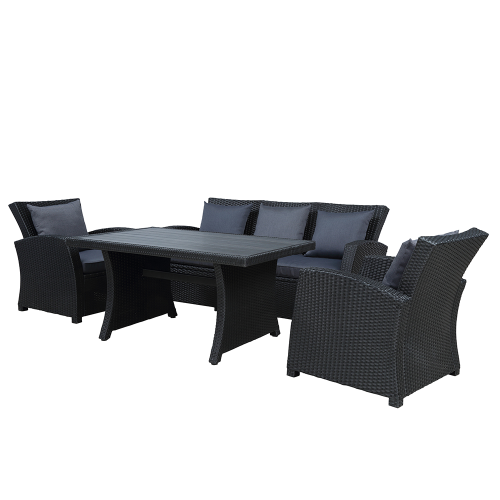 Veryke Dining Table and Chair Set of 4, Outdoor Rattan Conversation Set with 3 Seater Sofa and 2 Armchairs in Dark Grey - image 2 of 11