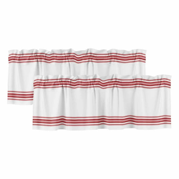 2 Pack Farmhouse Red Valance for Window Stripes Decoration Kitchen Valance Rod Pocket Short Curtain Topper Decorative Window Treatment for Living Room Bedroom 54"x18"
