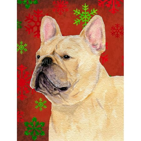 Caroline's Treasures French Bulldog Red and Green Snowflakes Holiday Christmas 2-Sided Garden Flag