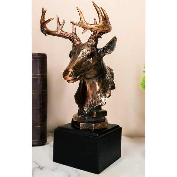 Wildlife 12 Point Whitetail Buck Deer Bust Trophy Figurine With Trophy Base