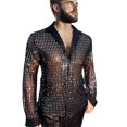 thumbnail image 2 of tasrioml Men's Sequin Glitter Shirt Long Sleeve Lapel Button Down Disco Shirt Retro Sexy Thin Shirts for Bar Dancing Night Club Disco Party, 2 of 7