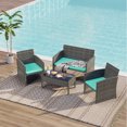 thumbnail image 6 of 4-Piece Patio Furniture Set Outdoor Wicker Rattan Chairs and Loveseat with Cushions and Glass Table for Garden, Backyard, Balcony, Porch, or Poolside - Grey and Blue, 6 of 9
