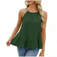 thumbnail image 2 of Otntypg Halter Tank Tops for Women Cute Summer Sleeveless Ruffled Blouses Loose Fit Casual Dressy Camisole Beach Vacation Outfit Clothes Army Green XXL, 2 of 9