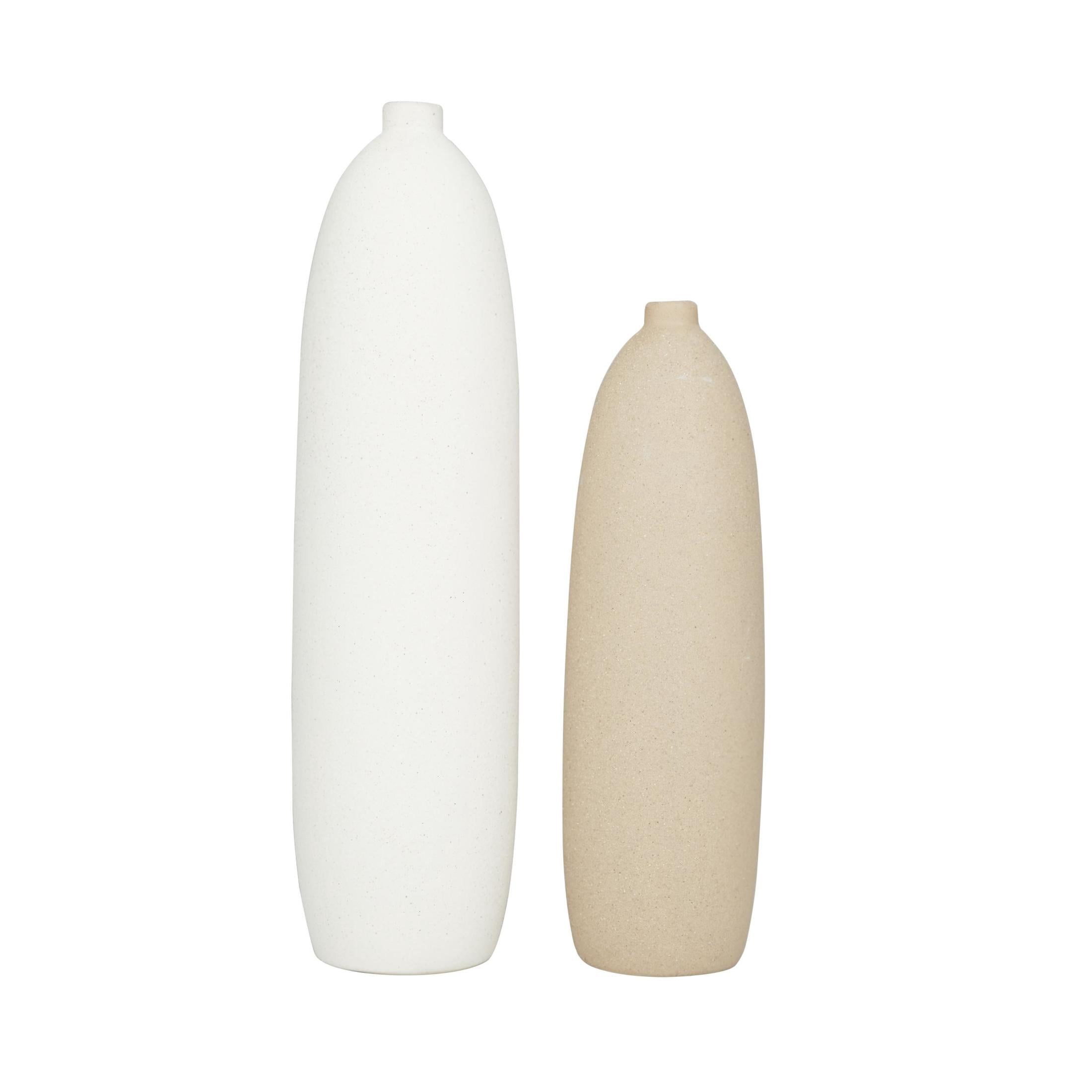 DecMode 19", 15"H Tribal Easter Island Head Beige Ceramic Vase, Set of 2