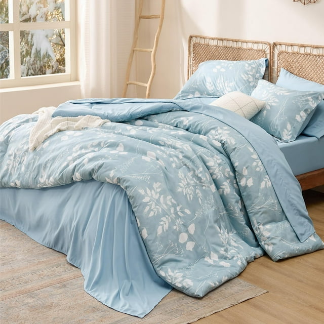 Juego de Edredón Bedsure Azul Cielo Full con 7 Piezas - Diseño Floral