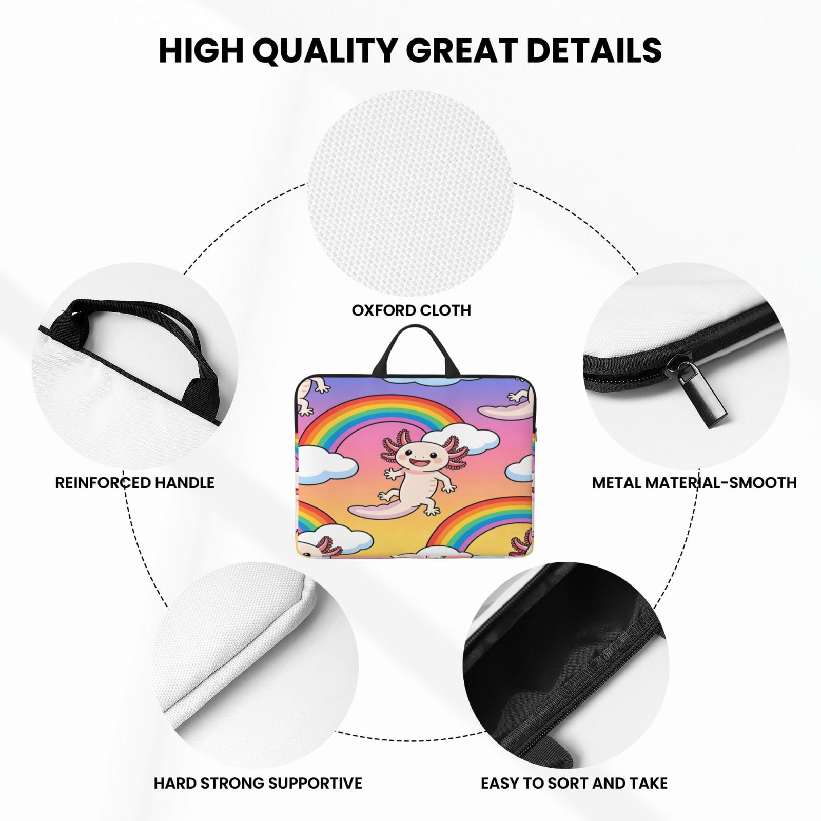 Laptop Sleeve Bag For Women Men 14inch Waterproof Durable Protective Computer Carrying Cover Handle Laptop Case Bag Rainbow Cloud Axolotl