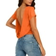 thumbnail image 2 of Sexlip Women's Twist Backless Short Sleeve T Shirts Tops Round Neck Curved Hem Casual Workout Tee Orange S, 2 of 8