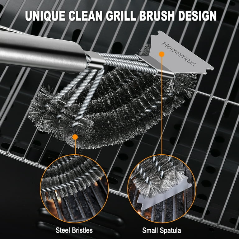 2 Packs Grill Brush for Outdoor Grill. Safe Stainless Steel BBQ Accessories  for Grill Cleaning. 3 Hooks Included.