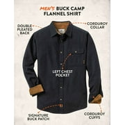 Legendary Whitetails Men's Buck Camp Flannel Shirt, Long Sleeve Plaid or Solid Heather Button Down, Casual Shirt for Men with Corduroy Cuffs and Collar