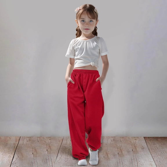 Sweatpants for Teen Girls Elastic Waist Jogger Baggy with Pockets Girls Solid Pants Athletic Pants for Girls Kids Spring Fall Pants 9-10 Years