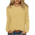 thumbnail image 2 of SYMOID Womens Yellow Relaxed Fit Waffle Knit Top - Crew Neck Long Sleeve with Chest Pocket - Casual for Spring & Fall,Size S, 2 of 7